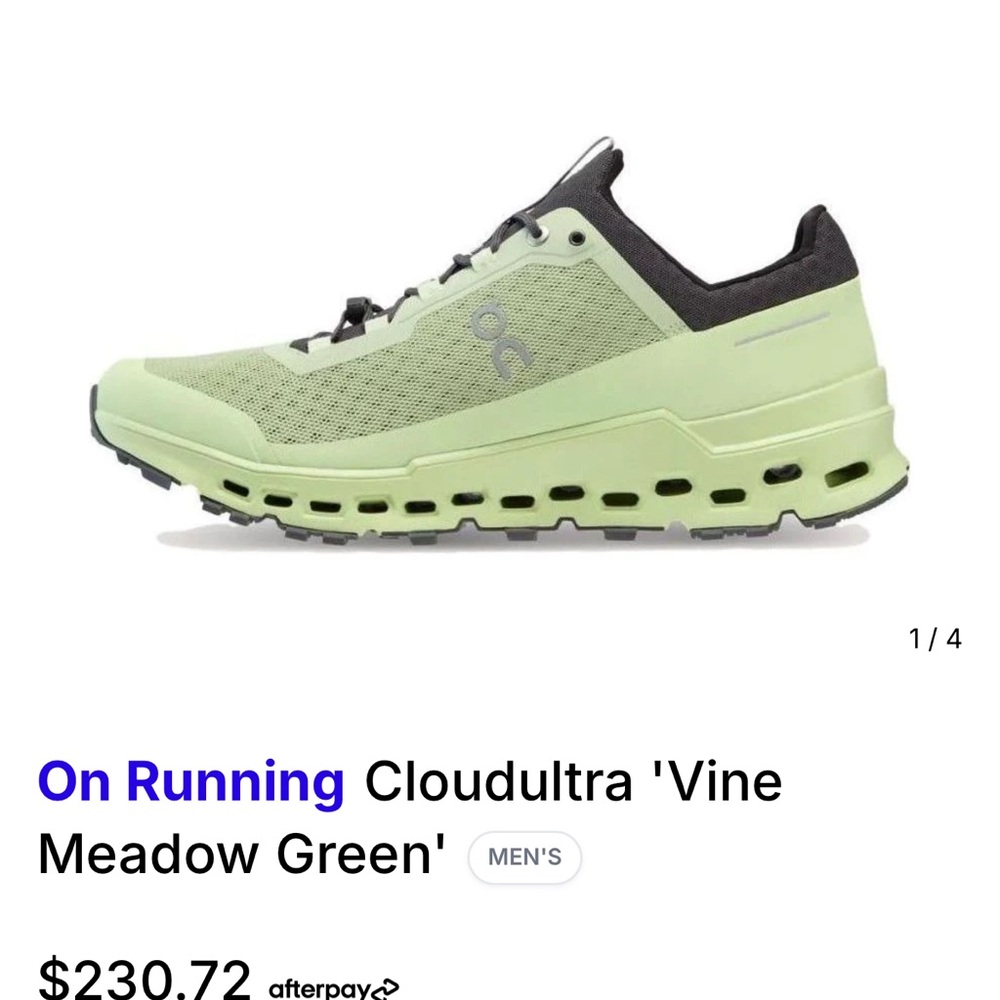 On Running Cloudultra in Vine Meadow Green and Black sz 5 woman new in box